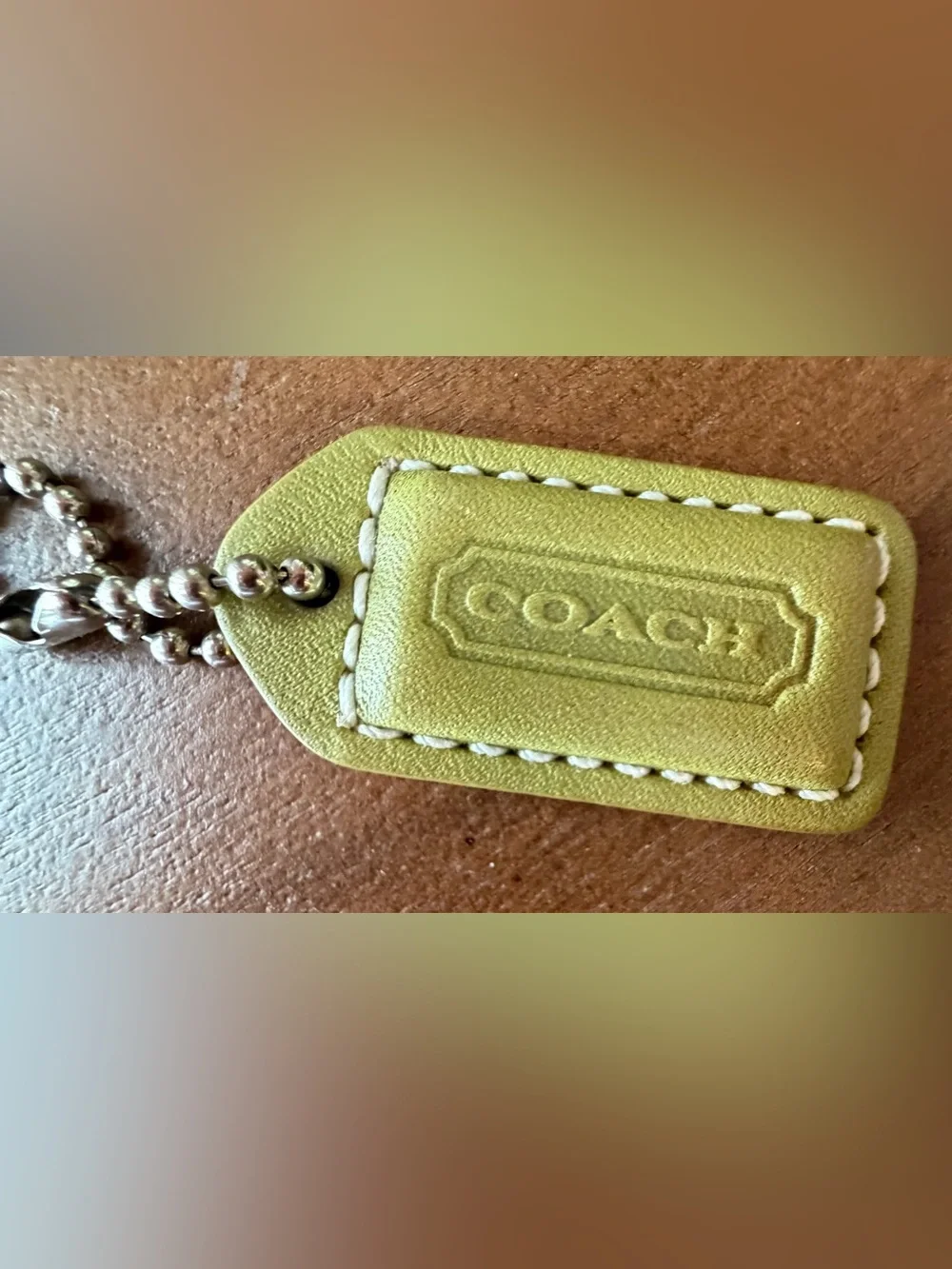 Coach Green Leather Hang Tag with Ball Chain